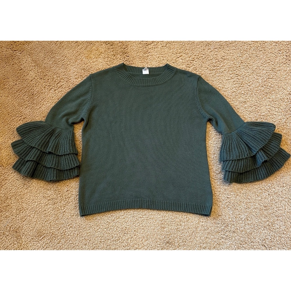 Ijoah Olive Knit Ruffle Sweater S Woodland Fairy Romantic Boho Chic Fall Cottage